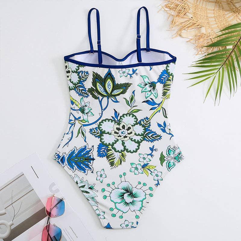 Floral Print Multicolor One Piece Swimwear with Cover Y82 - SWEETKAMA