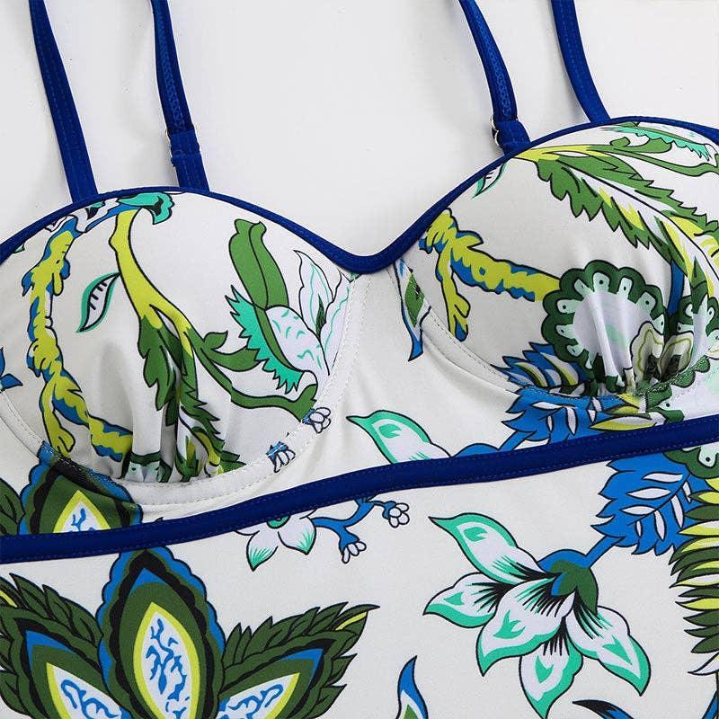 Floral Print Multicolor One Piece Swimwear with Cover Y82 - SWEETKAMA