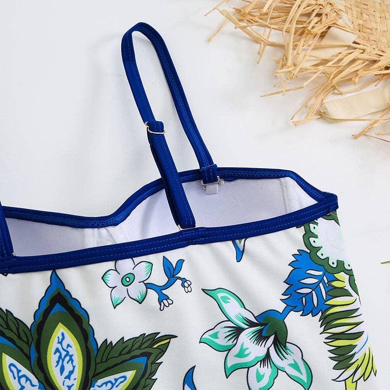 Floral Print Multicolor One Piece Swimwear with Cover Y82 - SWEETKAMA