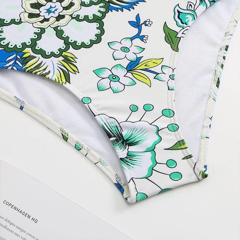 Floral Print Multicolor One Piece Swimwear with Cover Y82 - SWEETKAMA