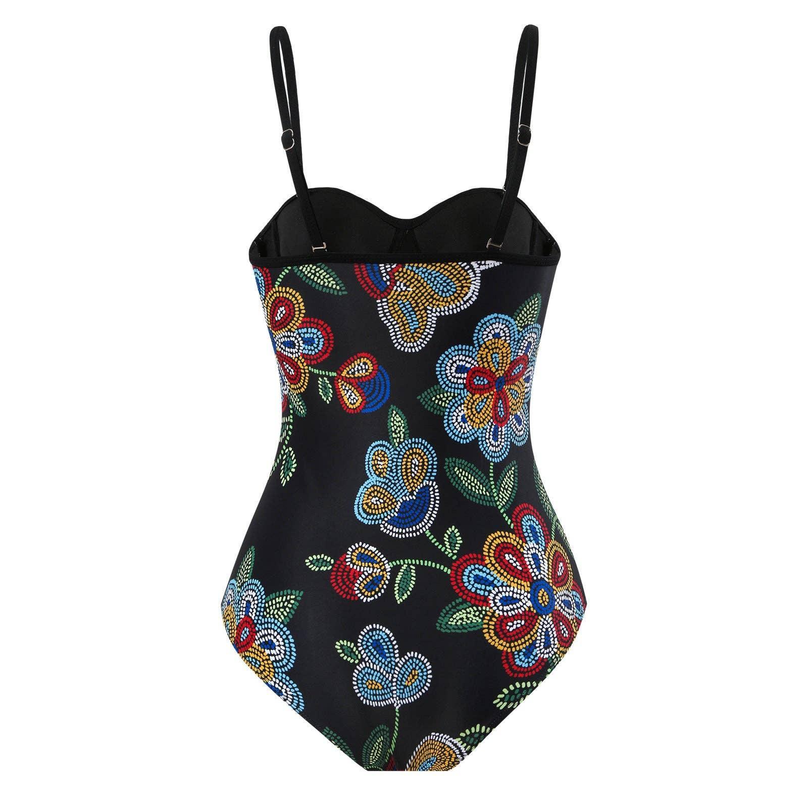 Floral Print Multicolor One Piece Swimwear with Cover Y82 - SWEETKAMA