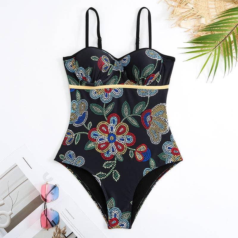 Floral Print Multicolor One Piece Swimwear with Cover Y82 - SWEETKAMA
