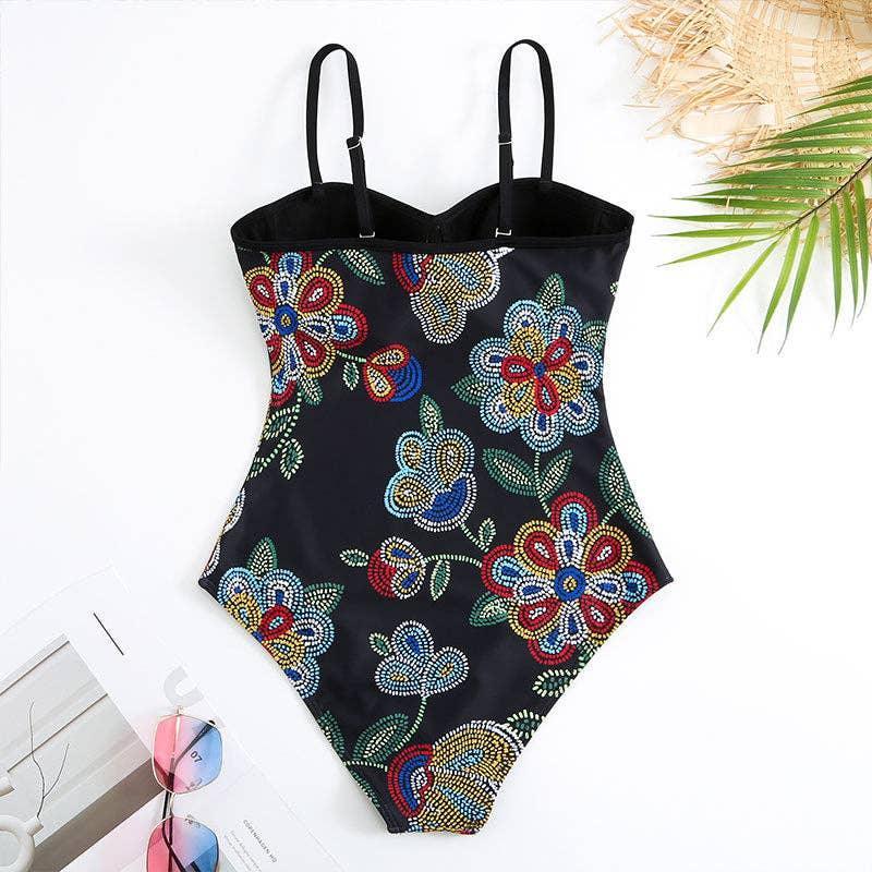 Floral Print Multicolor One Piece Swimwear with Cover Y82 - SWEETKAMA