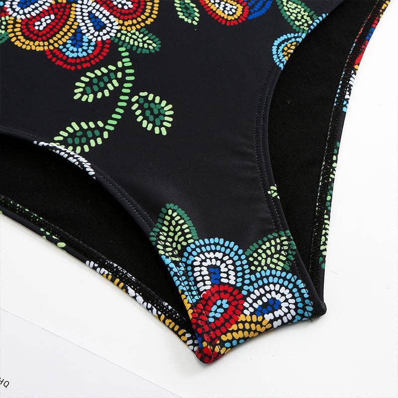 Floral Print Multicolor One Piece Swimwear with Cover Y82 - SWEETKAMA