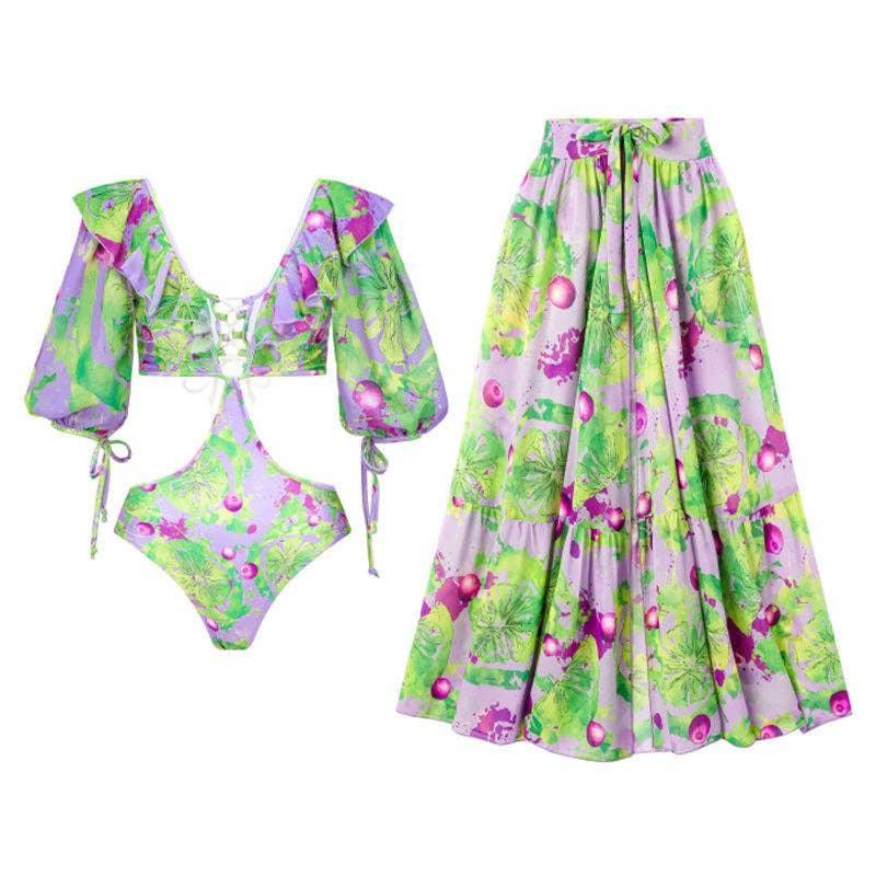Floral Print One Piece Swimwear with Cover Y154 - SWEETKAMA
