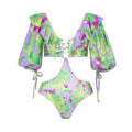 Floral Print One Piece Swimwear with Cover Y154 - SWEETKAMA