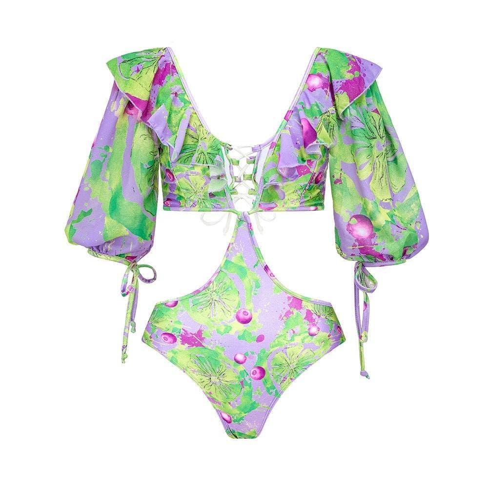 Floral Print One Piece Swimwear with Cover Y154 - SWEETKAMA