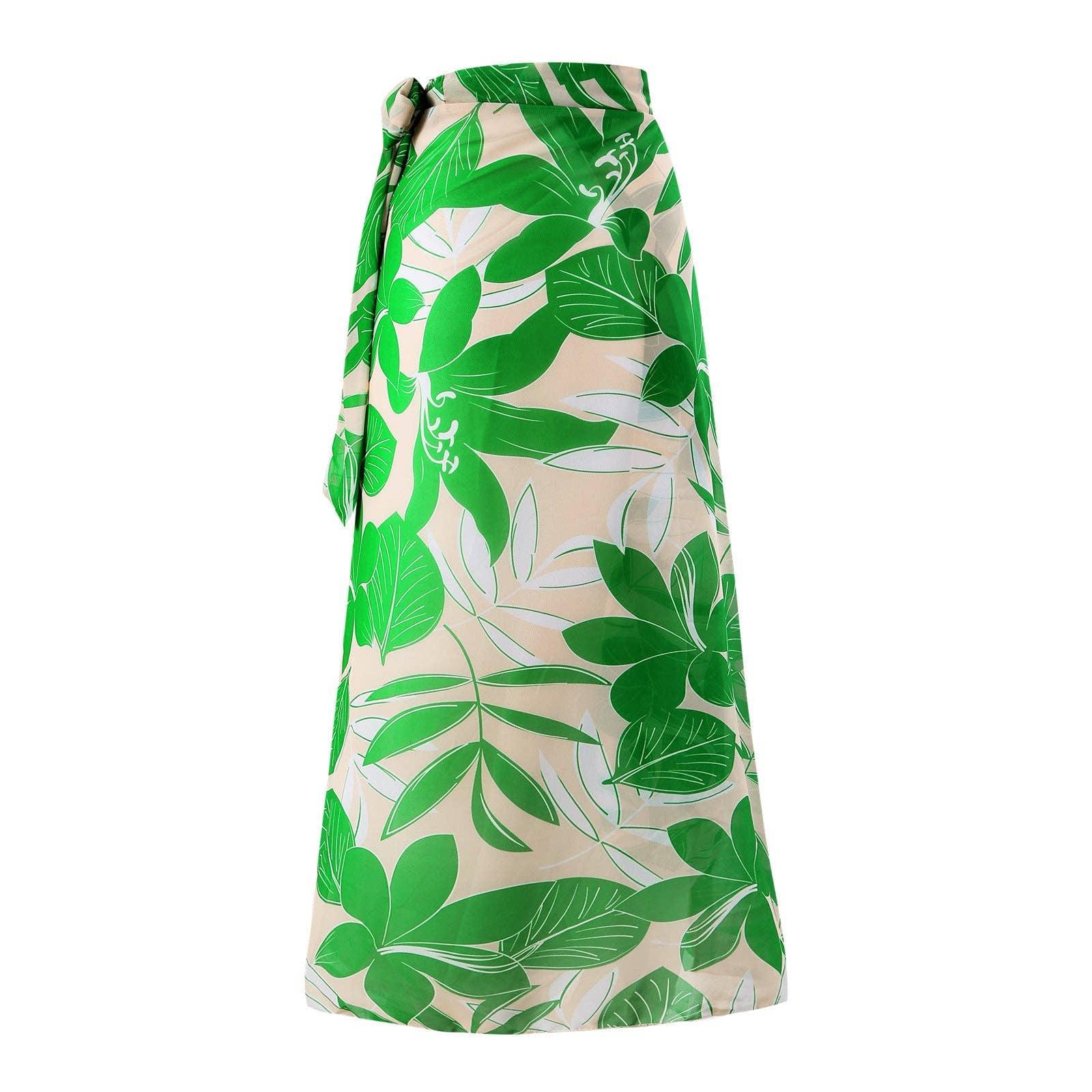Green Floral One Piece Swimwear with Cover Y166 - SWEETKAMA