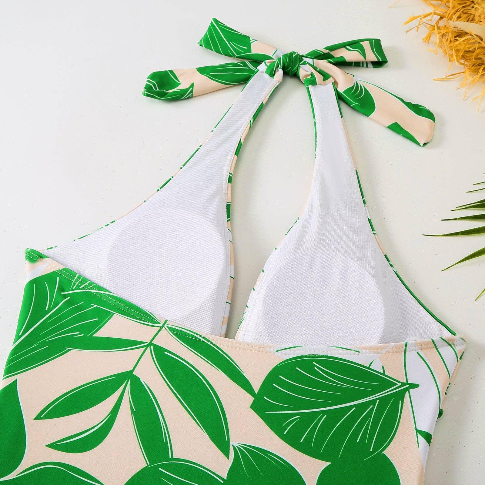Green Floral One Piece Swimwear with Cover Y166 - SWEETKAMA