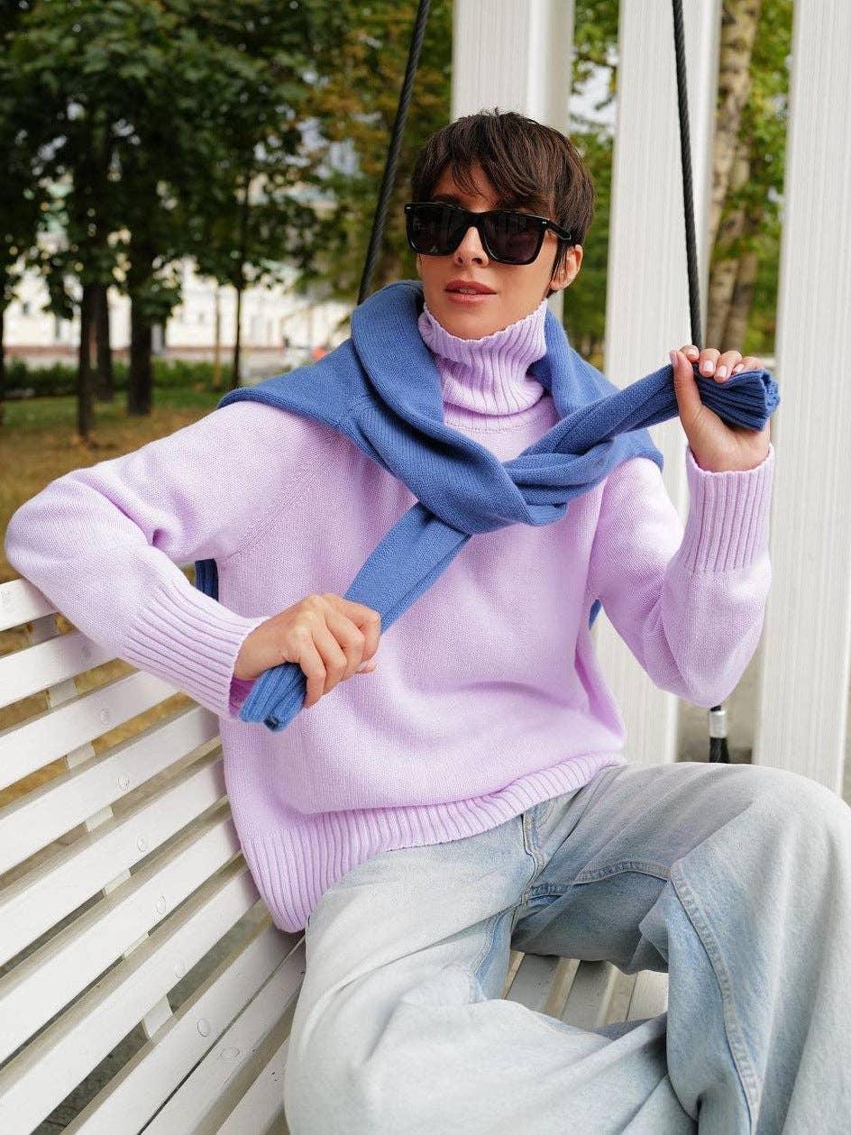 Half High Collar Solid Color Loose Sweater MY0048 - SWEETKAMA