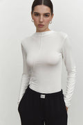 Half High Collar Solid Color Slim-Fit Top TX0015 - SWEETKAMA