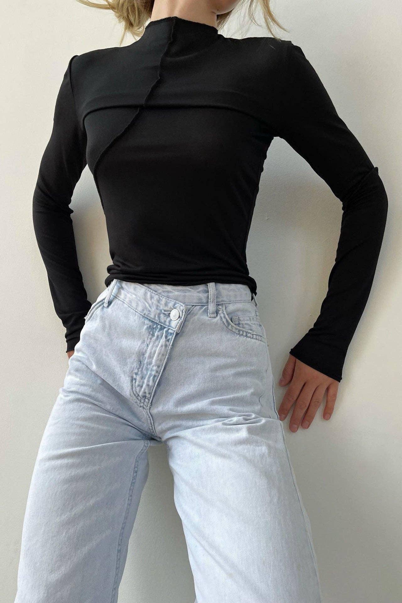 Half High Collar Solid Color Slim-Fit Top TX0015 - SWEETKAMA