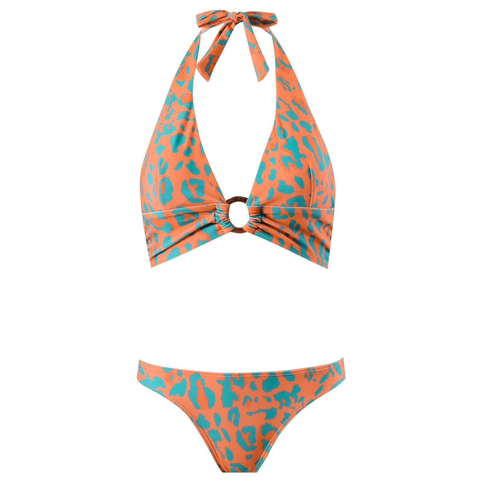 Halter Leopard Print 2PCS Bikini Set with Cover Y182 - SWEETKAMA