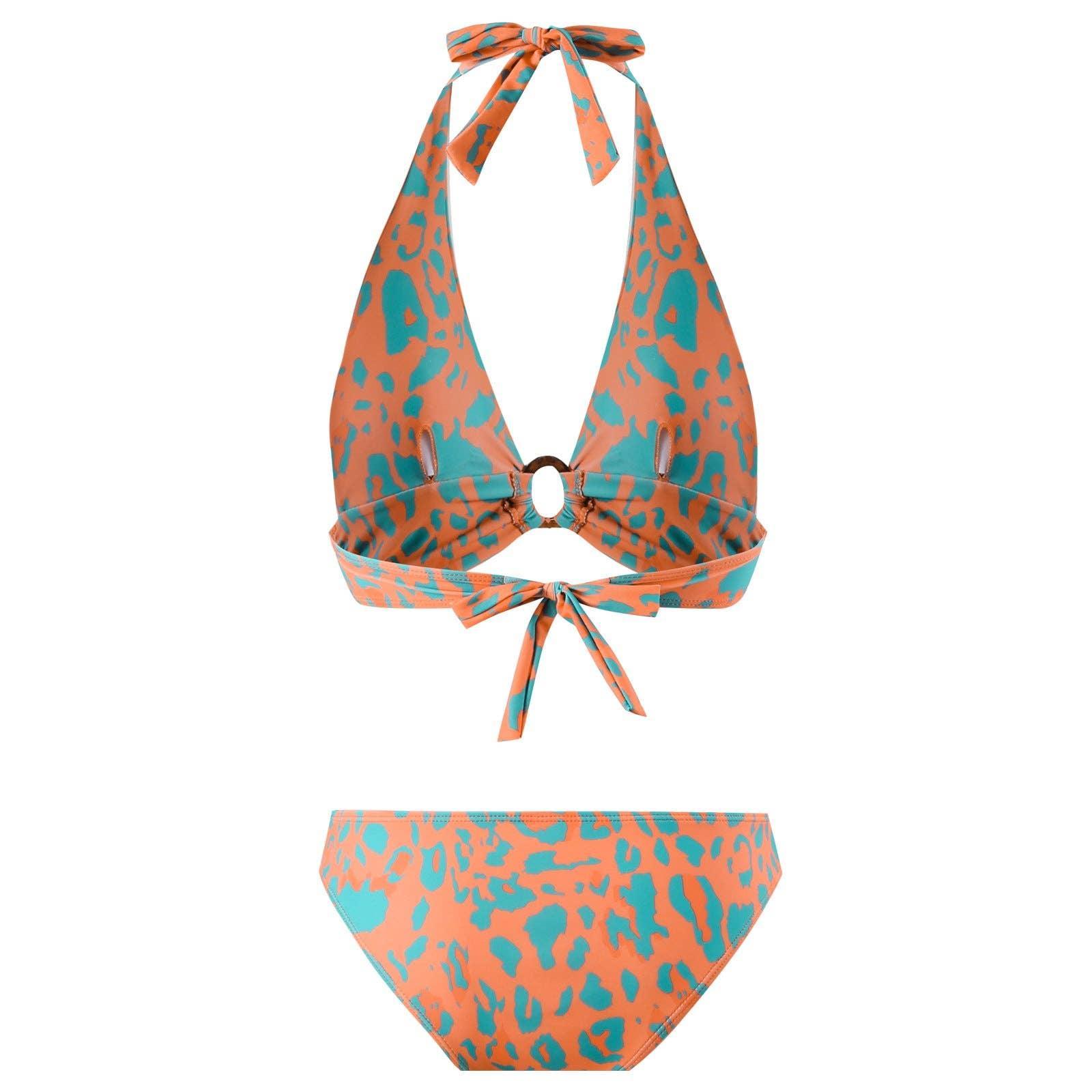 Halter Leopard Print 2PCS Bikini Set with Cover Y182 - SWEETKAMA