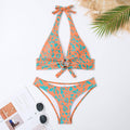 Halter Leopard Print 2PCS Bikini Set with Cover Y182 - SWEETKAMA