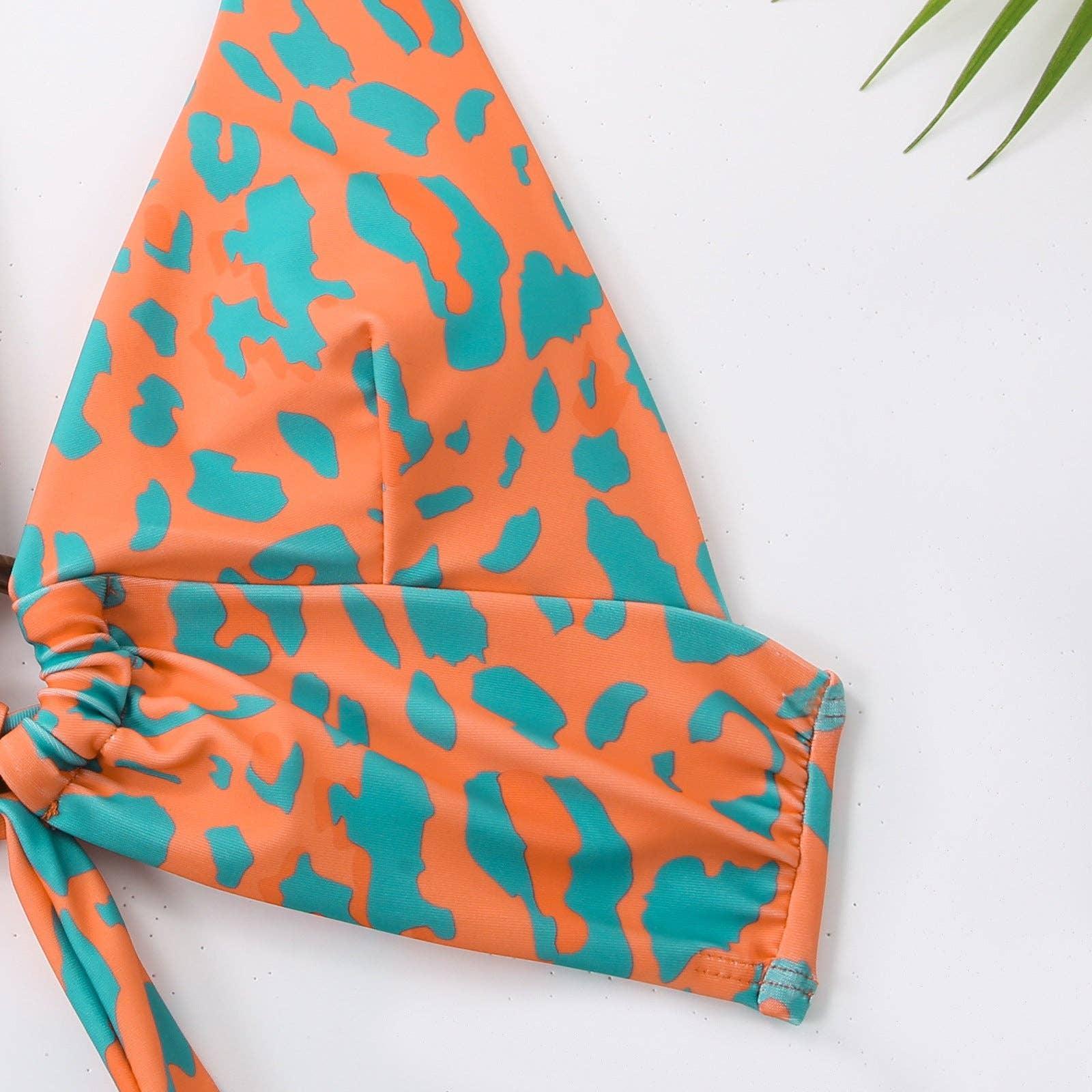 Halter Leopard Print 2PCS Bikini Set with Cover Y182 - SWEETKAMA