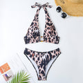 Halter Leopard Print 2PCS Bikini Set with Cover Y182 - SWEETKAMA