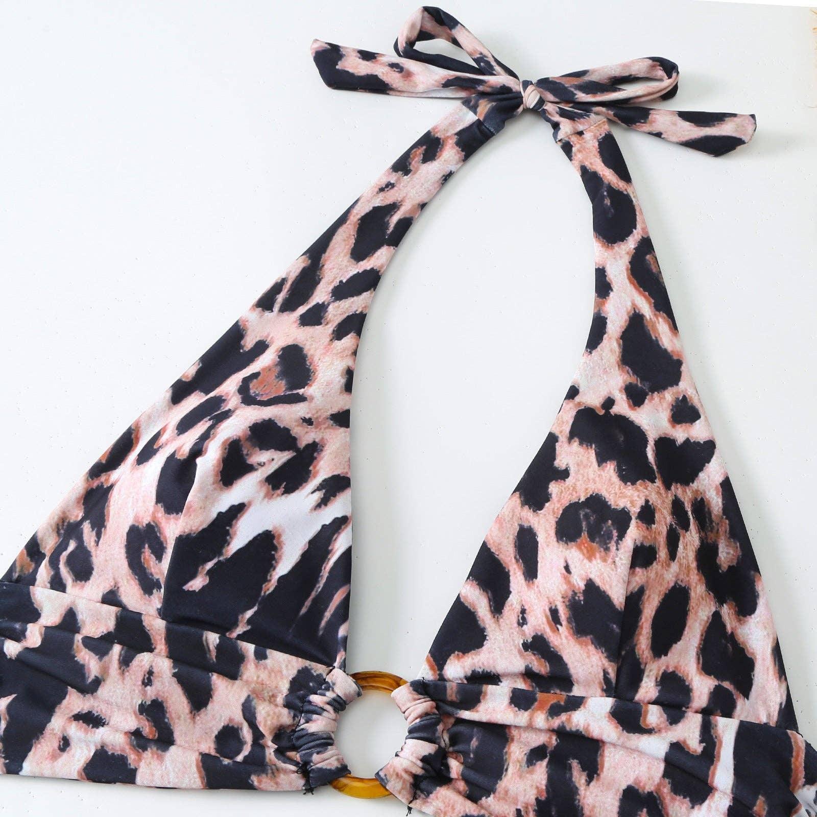 Halter Leopard Print 2PCS Bikini Set with Cover Y182 - SWEETKAMA
