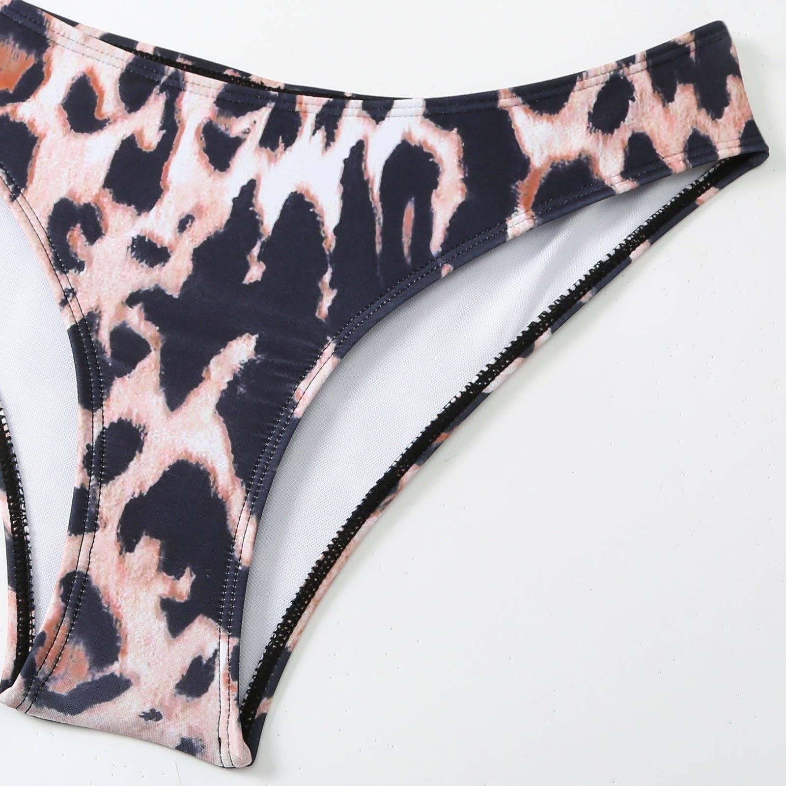 Halter Leopard Print 2PCS Bikini Set with Cover Y182 - SWEETKAMA