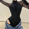 High Collar See Through Solid Color Sex Bodysuit 43741638919 - SWEETKAMA