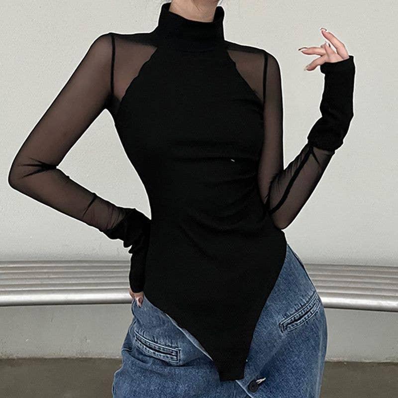 High Collar See Through Solid Color Sex Bodysuit 43741638919 - SWEETKAMA