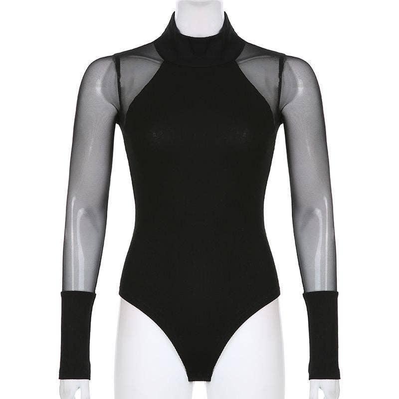 High Collar See Through Solid Color Sex Bodysuit 43741638919 - SWEETKAMA