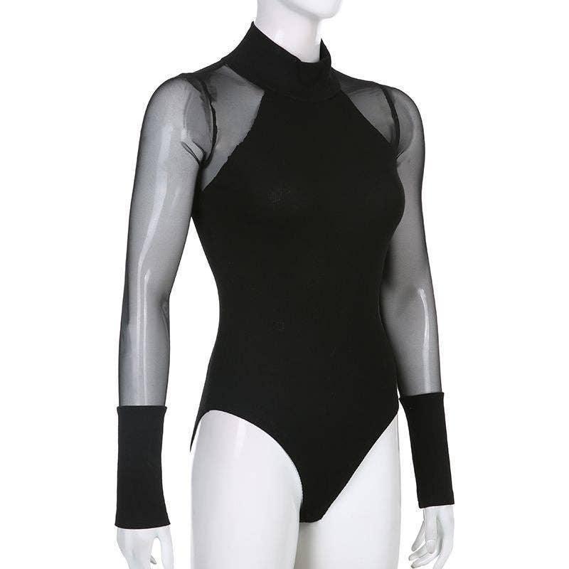 High Collar See Through Solid Color Sex Bodysuit 43741638919 - SWEETKAMA
