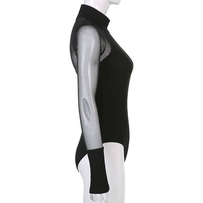 High Collar See Through Solid Color Sex Bodysuit 43741638919 - SWEETKAMA