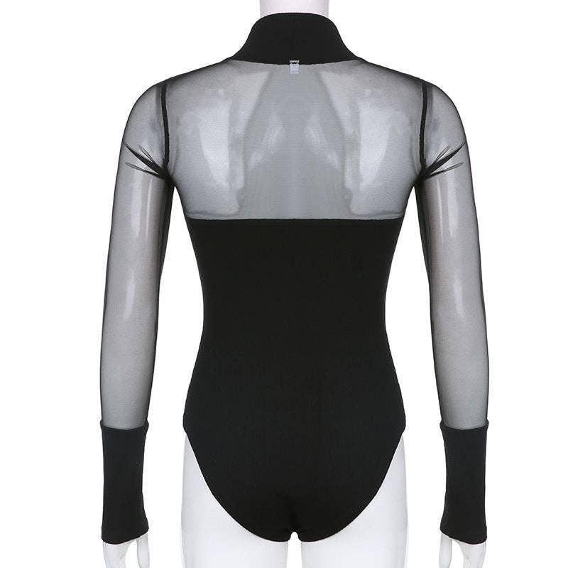 High Collar See Through Solid Color Sex Bodysuit 43741638919 - SWEETKAMA