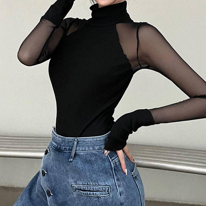 High Collar See Through Solid Color Sex Bodysuit 43741638919 - SWEETKAMA