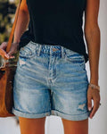High Waist Folded Hem Denim Shorts SKS6627 - SWEETKAMA