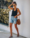 High Waist Folded Hem Denim Shorts SKS6627 - SWEETKAMA