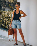 High Waist Folded Hem Denim Shorts SKS6627 - SWEETKAMA