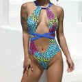 Hollow Front Leopard Print Cross Back One Piece Swimsuit Y1035 - SWEETKAMA