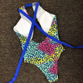 Hollow Front Leopard Print Cross Back One Piece Swimsuit Y1035 - SWEETKAMA