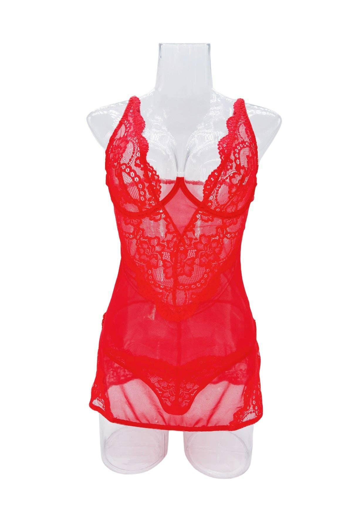 Hollow Mesh Perspective Lace Chemise HF-4166 - SWEETKAMA