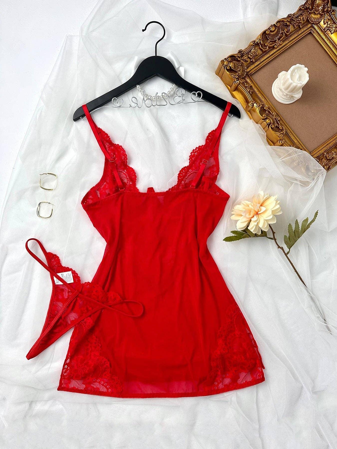 Hollow Mesh Perspective Lace Chemise HF-4166 - SWEETKAMA