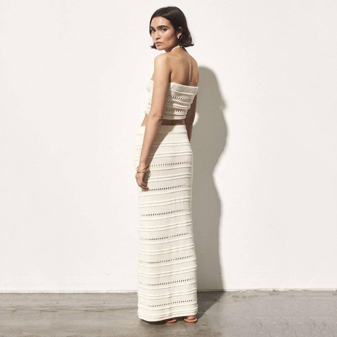 Hollow Out Top Long Skirt Knit Set T2166 - SWEETKAMA