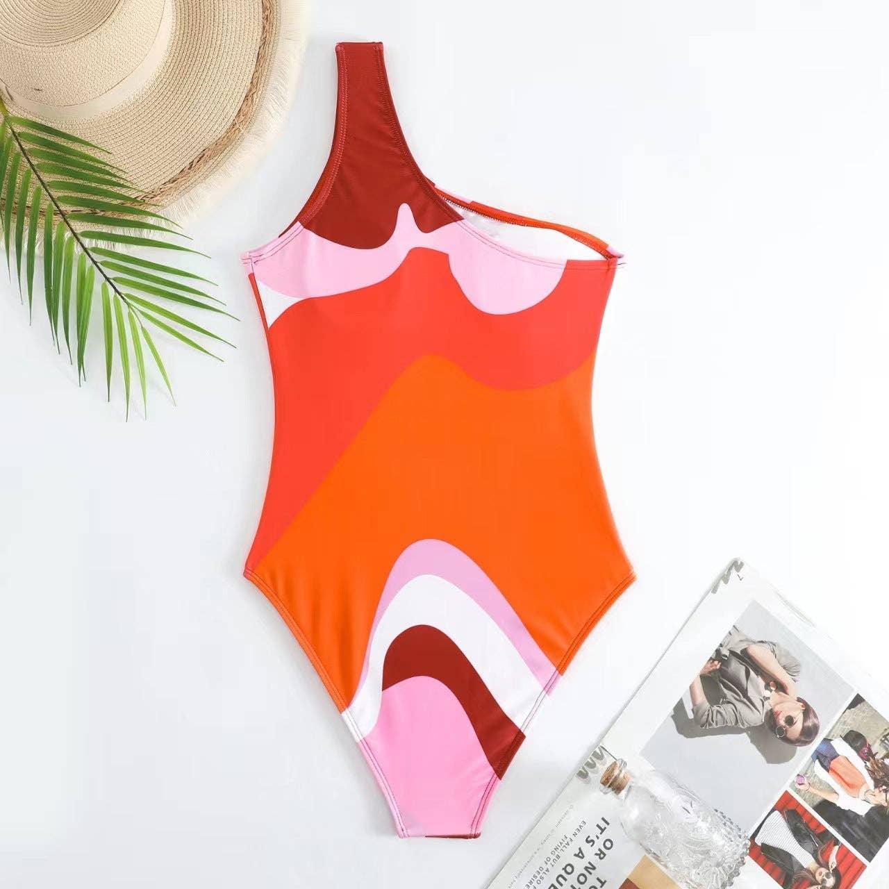 Inregular Print One Piece Swimwear with Cover Y168 - SWEETKAMA