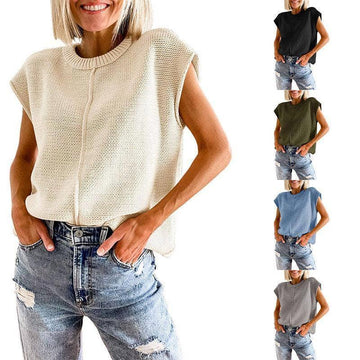 Knit Solid Color Sleeveless Round Neck Sweater Vest YL23001 - SWEETKAMA