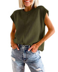 Knit Solid Color Sleeveless Round Neck Sweater Vest YL23001 - SWEETKAMA