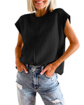 Knit Solid Color Sleeveless Round Neck Sweater Vest YL23001 - SWEETKAMA