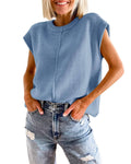Knit Solid Color Sleeveless Round Neck Sweater Vest YL23001 - SWEETKAMA