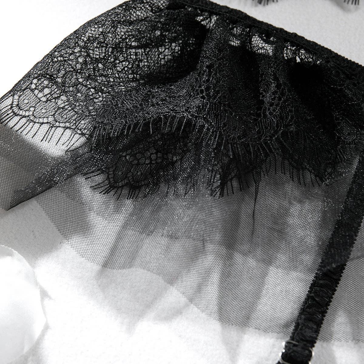 Lace Diamond Setting Lingerie Set with Garter Belt 3052 - SWEETKAMA