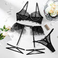 Lace Diamond Setting Lingerie Set with Garter Belt 3052 - SWEETKAMA