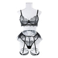 Lace Diamond Setting Lingerie Set with Garter Belt 3052 - SWEETKAMA