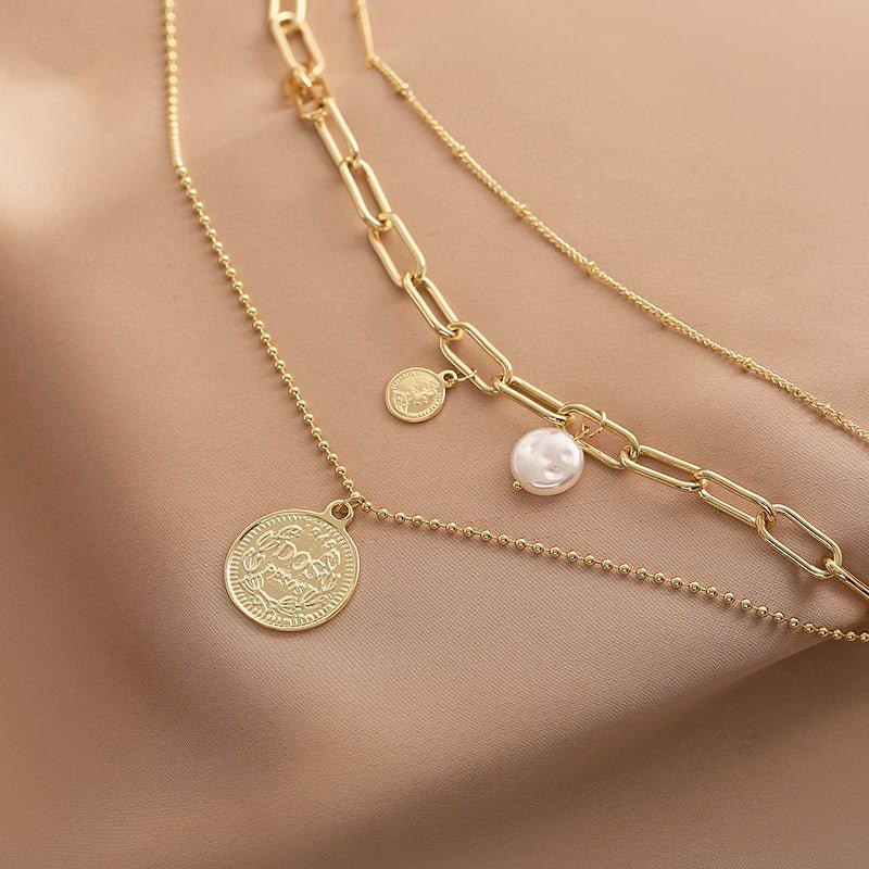 Ladies 3-Piece Coin & Pearl Necklace SKAJ031 - SWEETKAMA