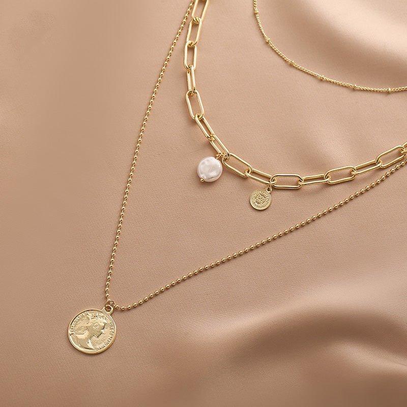 Ladies 3-Piece Coin & Pearl Necklace SKAJ031 - SWEETKAMA