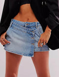 Ladies Asymmetrical Pocket Mini Denim Skirt SKS541 - SWEETKAMA
