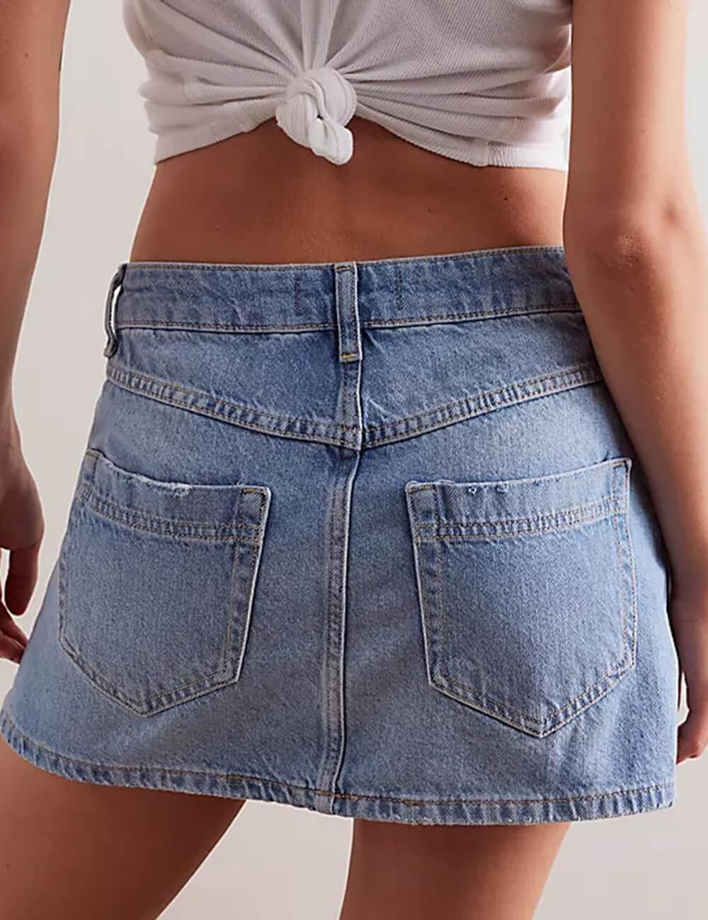 Ladies Asymmetrical Pocket Mini Denim Skirt SKS541 - SWEETKAMA